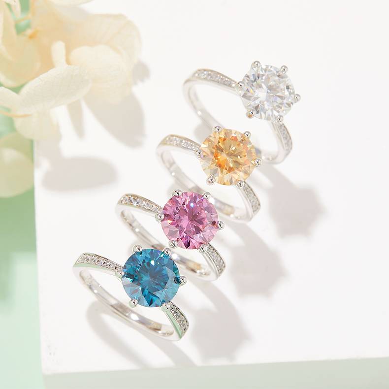 微镶灵动S925银镀白金MoissaniteWomen's Ring3.0ctD级